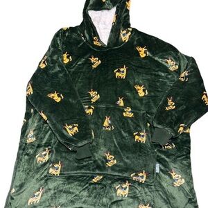 The Oodie Oversized Blanket Hoodie | Green with Yellow Dog Print